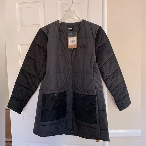 The North Face Jackets & Blazers - NWT North Face Black Mixed Media Jacket: Collarless Snap Closure Pockets Logo L